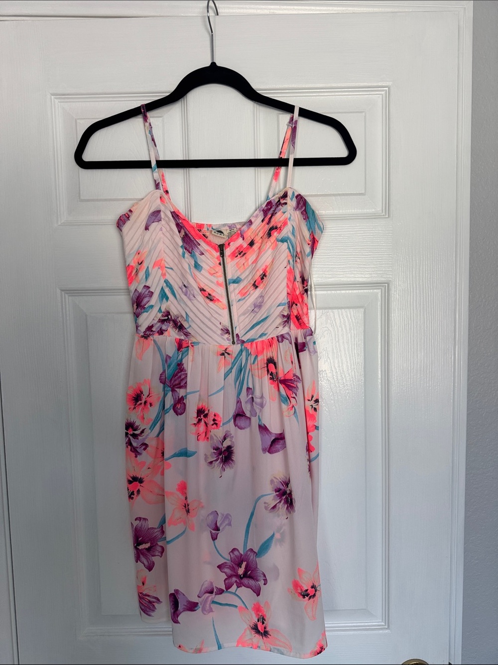 Roxy Floral Spaghetti-Strap Mini Dress in Pink and Purple